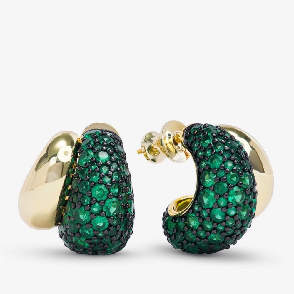 Melinda Maria Gold Hoop Earrings with Emerald Green Crystals